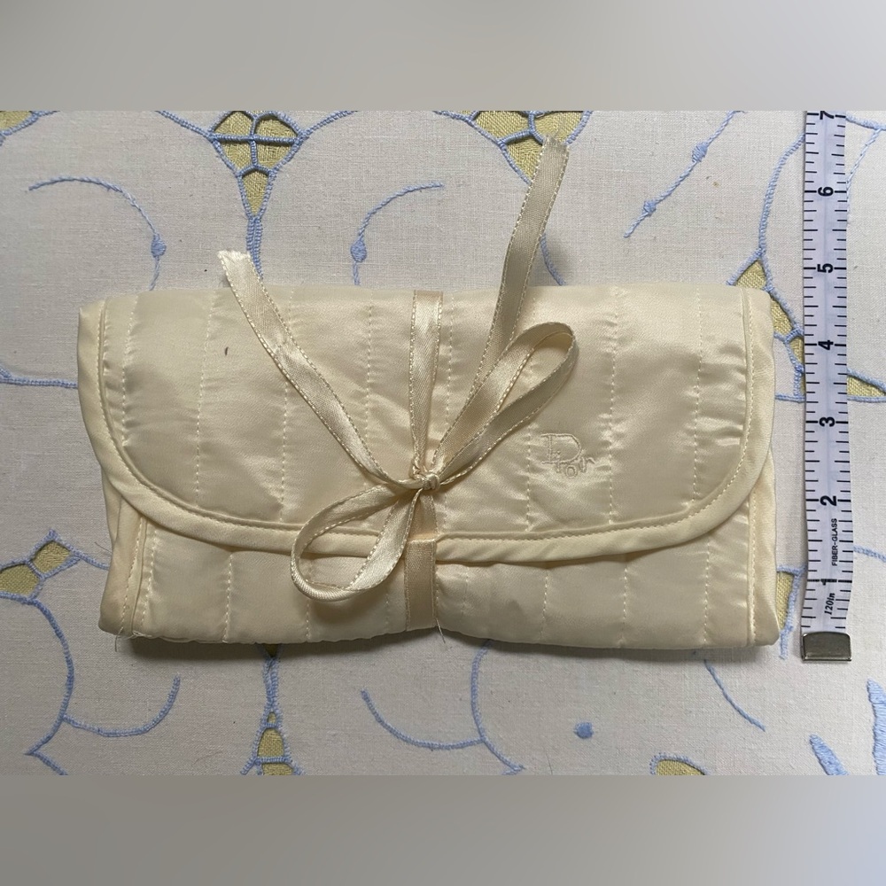 Vintage DIOR Cream Quilted Satin Travel Roll-Up Pouch